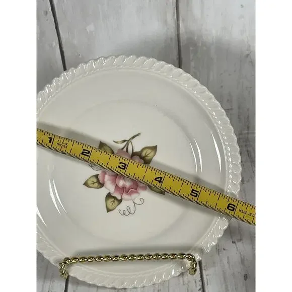Vintage Harker Translucent China Pink Flower 6" Ivory White Plate Made in USA - Picture 2 of 2